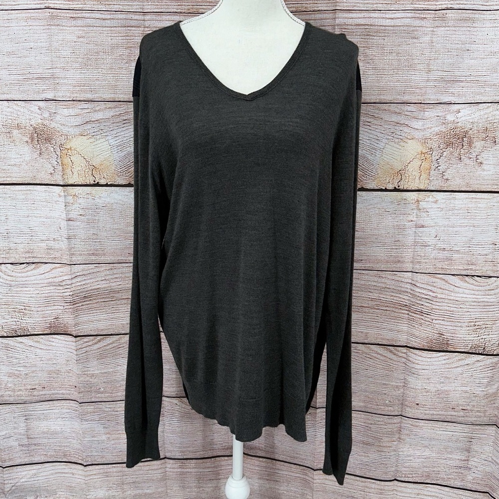 John Varvatos Gray and Plaid Long Sleeve Wool Blend Sweater Shirt Size XL